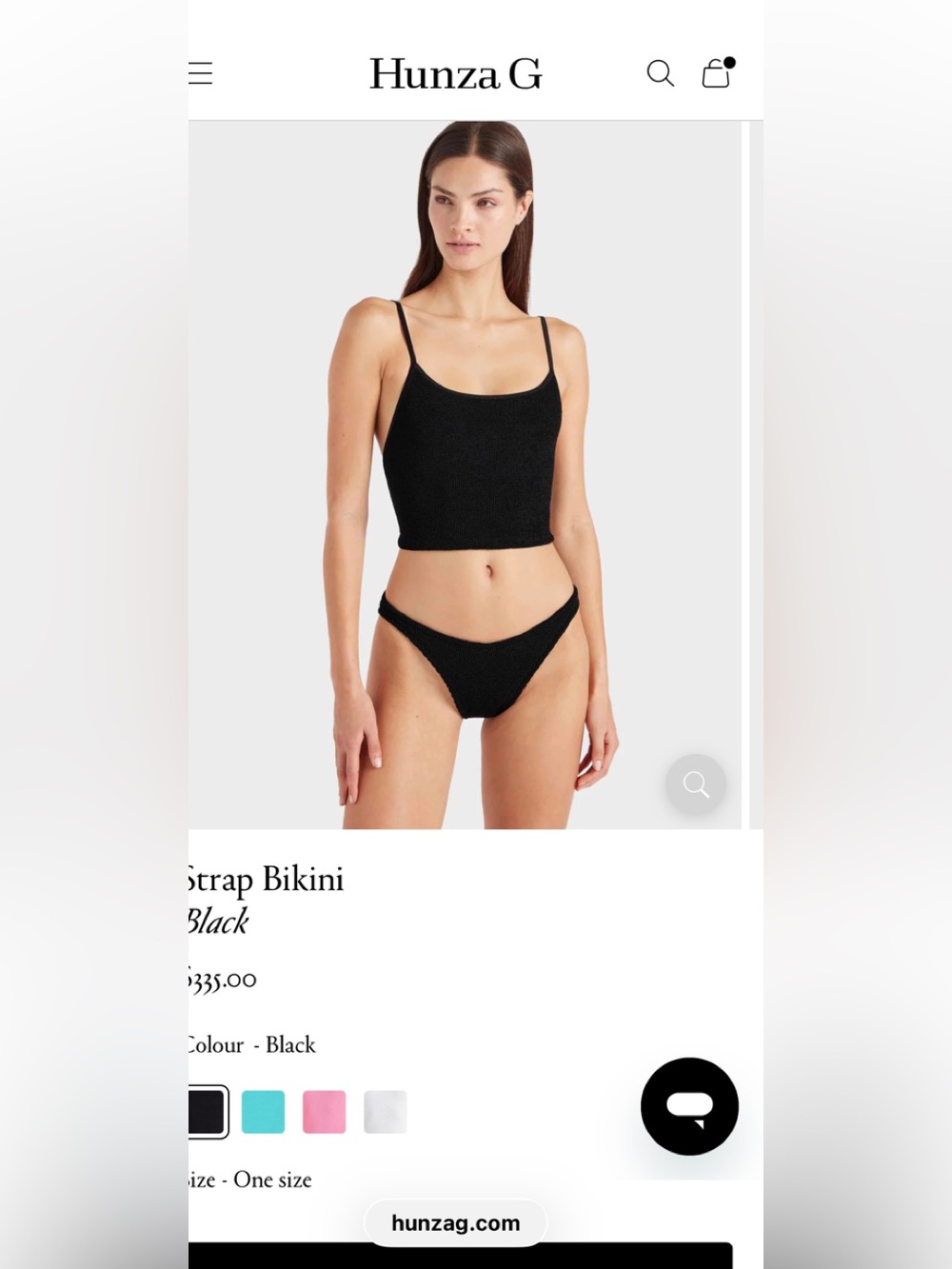 Hunza G Black Scoop Neck Ribbed Bikini Set — Slim Strap Two-Piece